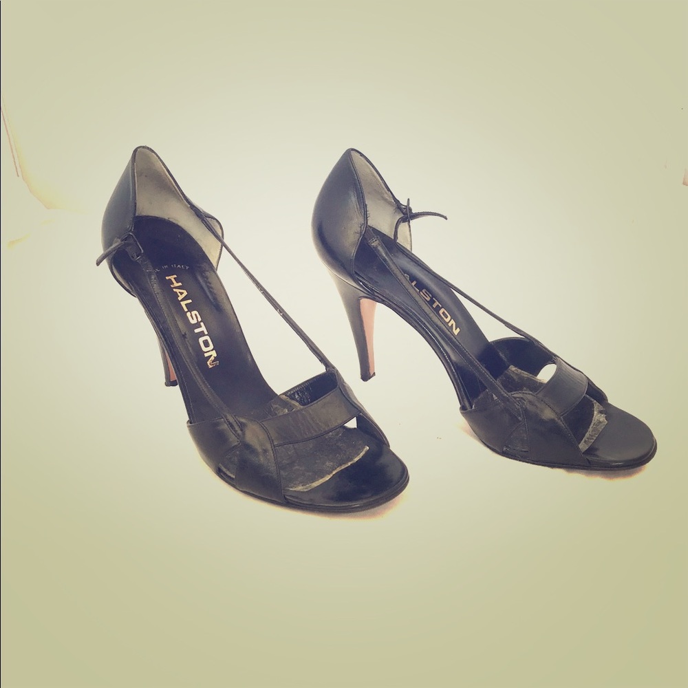Halston Vintage Open Toe High Heel Leather Shoes